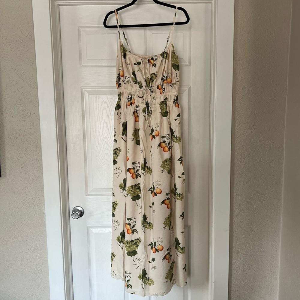 Abercrombie & Fitch Smoked Tie Front Maxi Dress, Cream Pattern, Large Tall